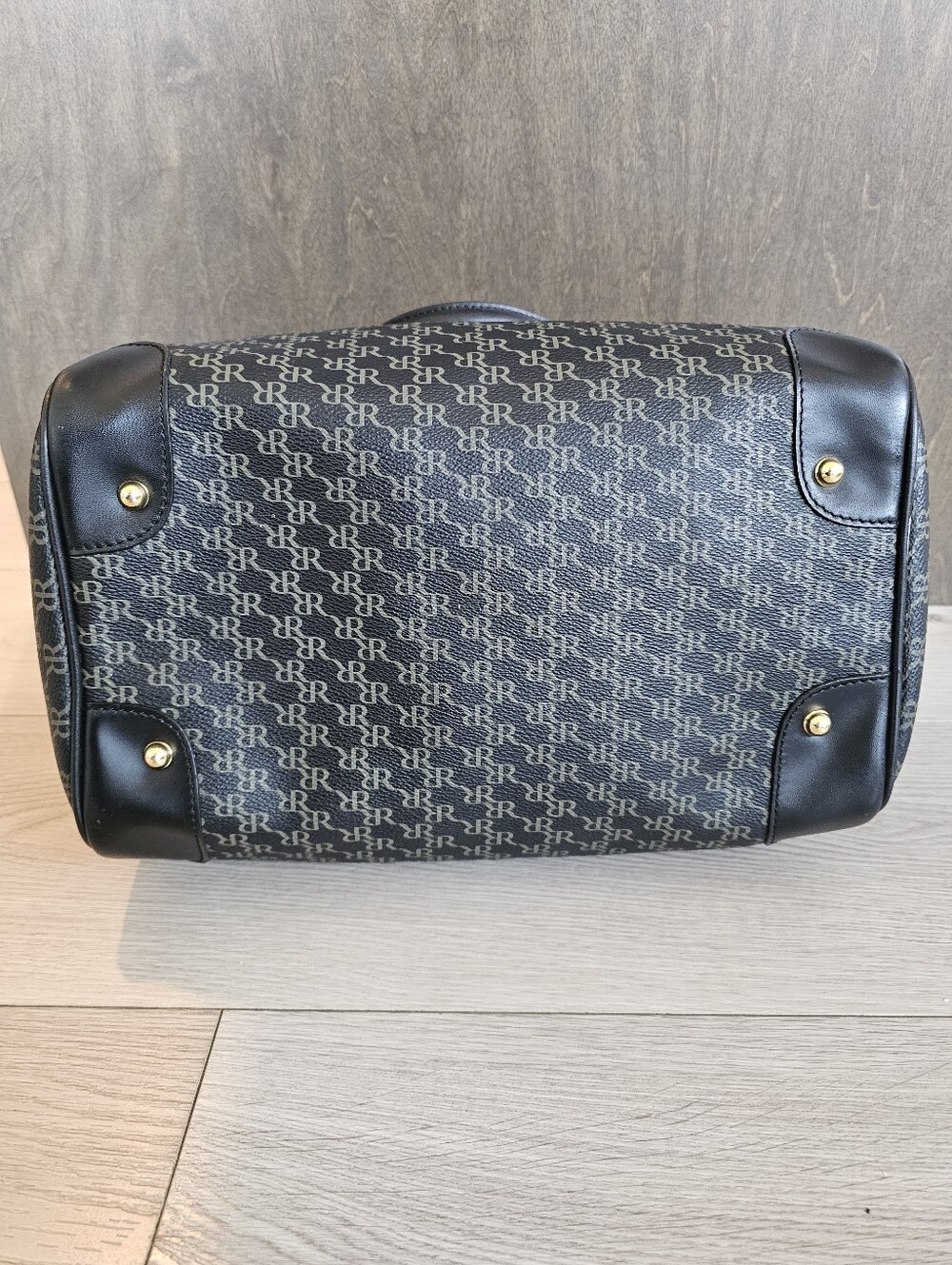Rioni Monogram Barrel Satchel Handbag Black Brown Gold Top Handle Bag - Picture 7 of 14
